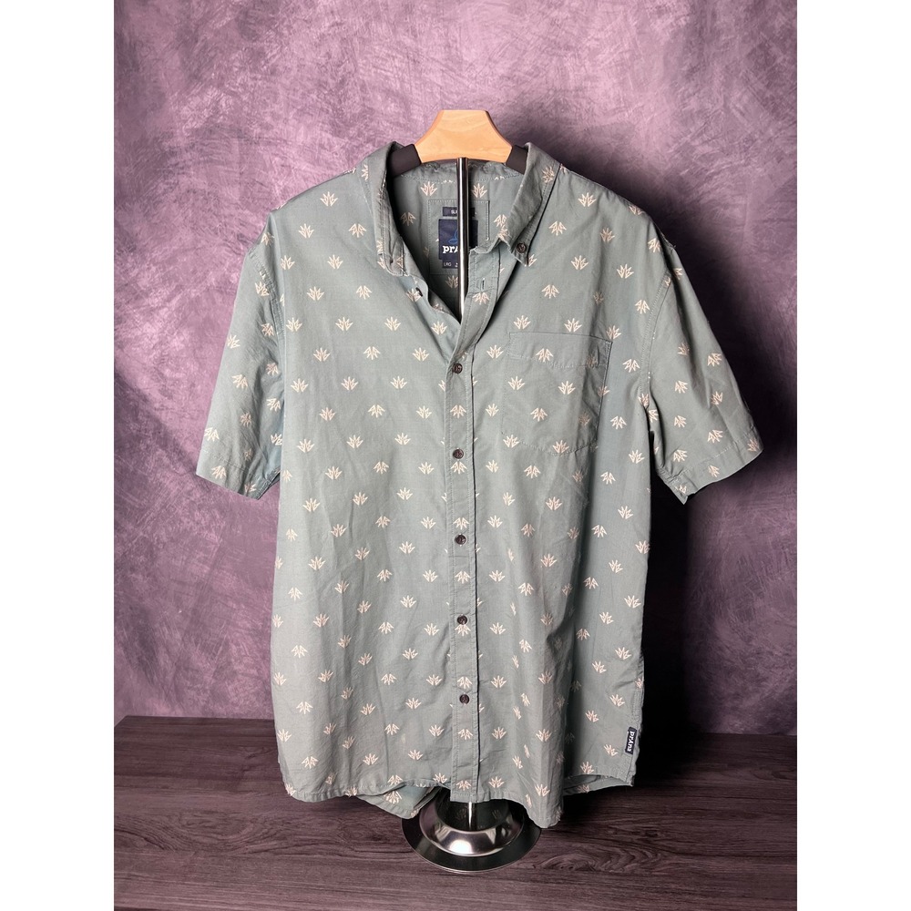 prAna Slim Fit Button Down Short Sleeve Breathe In Men's Size Large Lotus